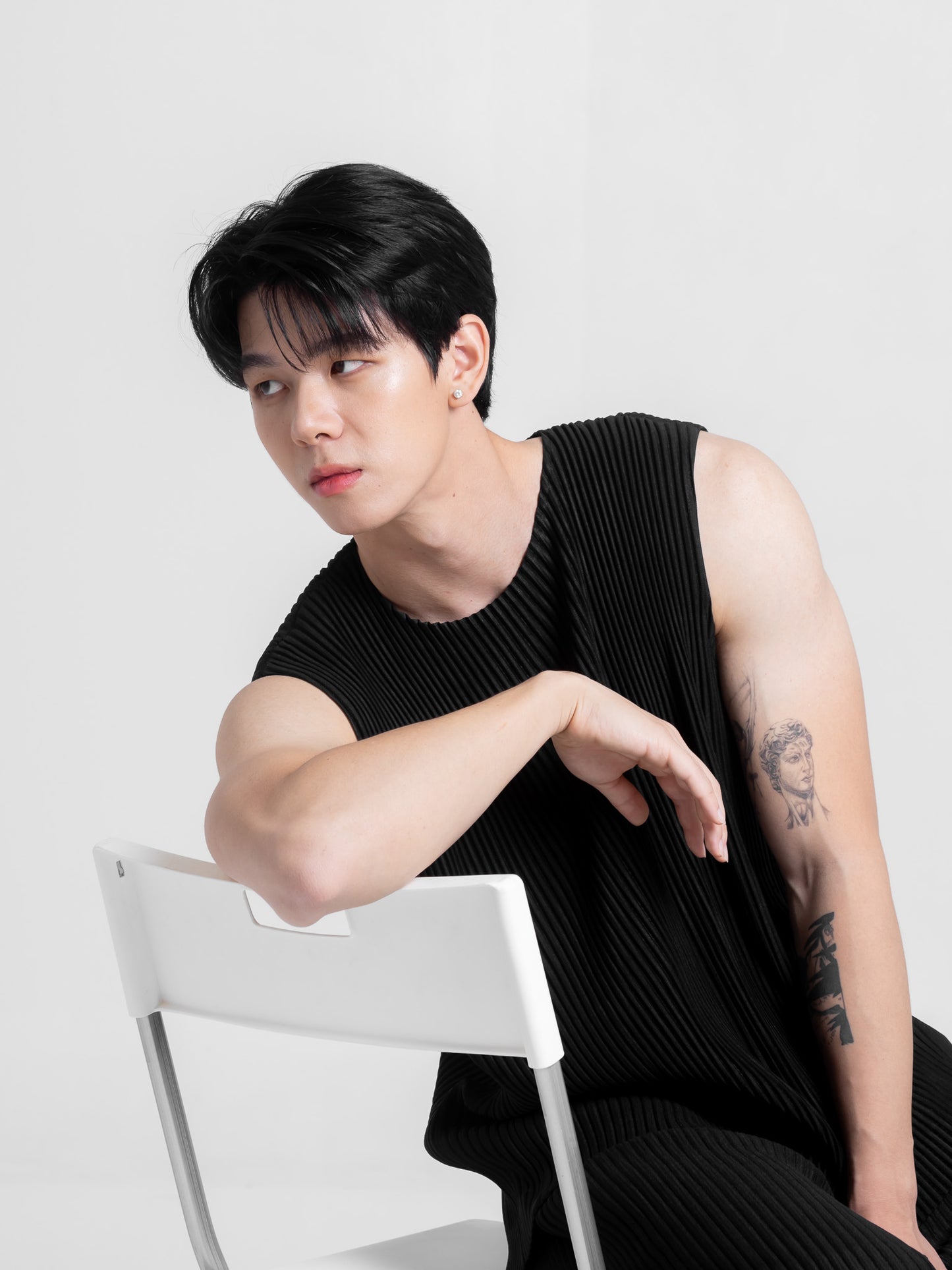 Pleated Sleeveless T-Shirt