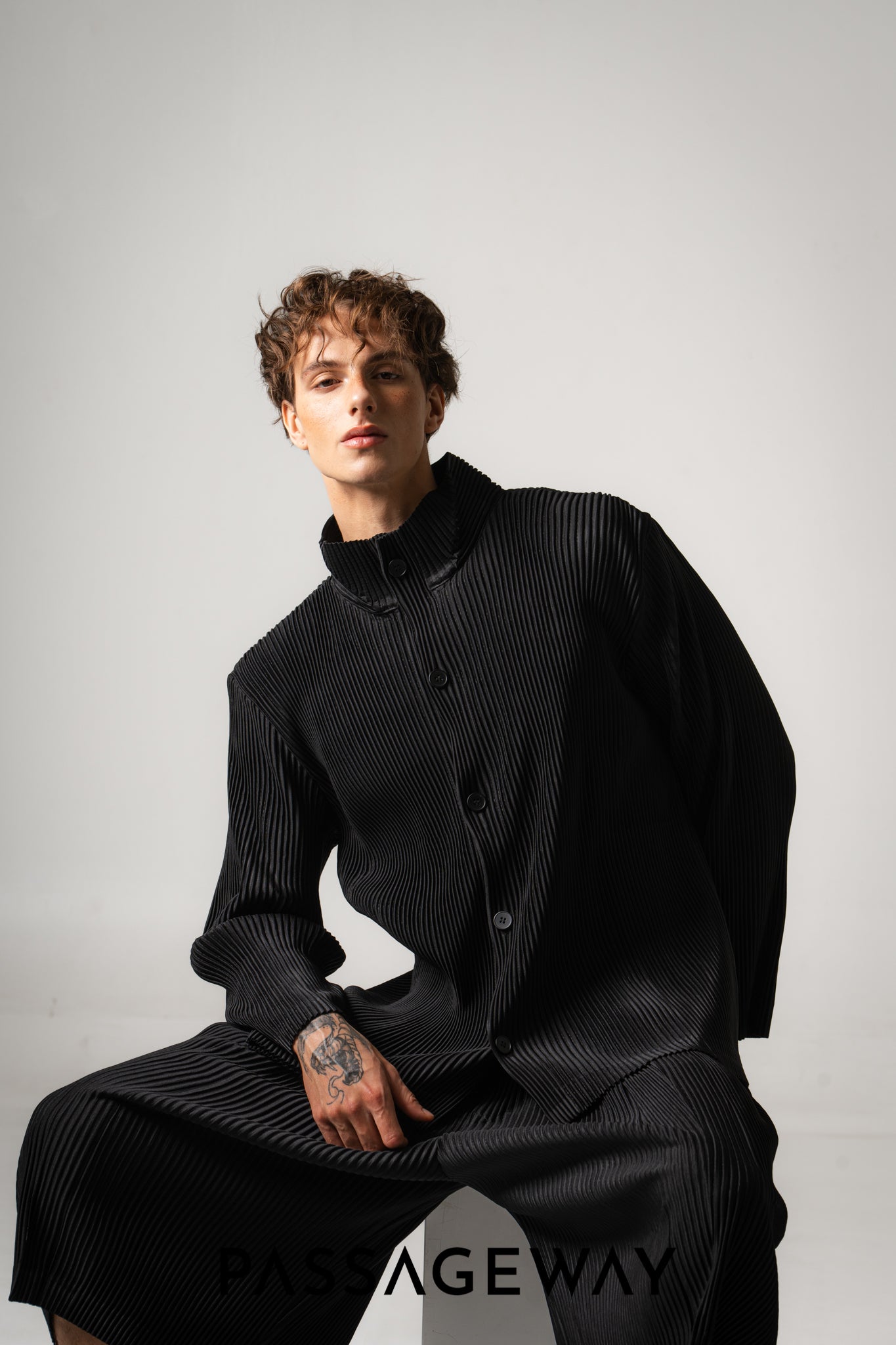 Pleated Long-Sleeved Shirt