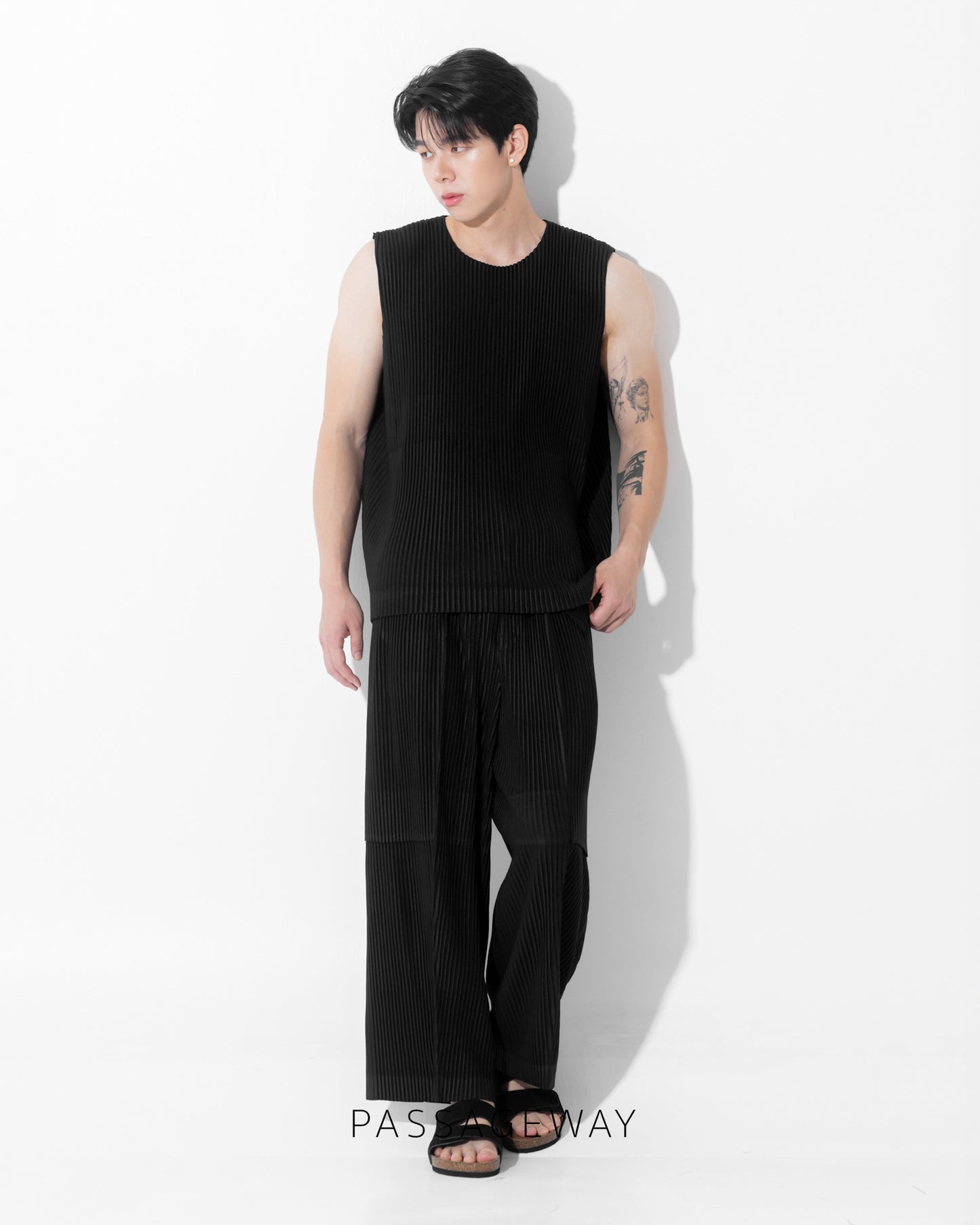 Pleated Sleeveless T-Shirt
