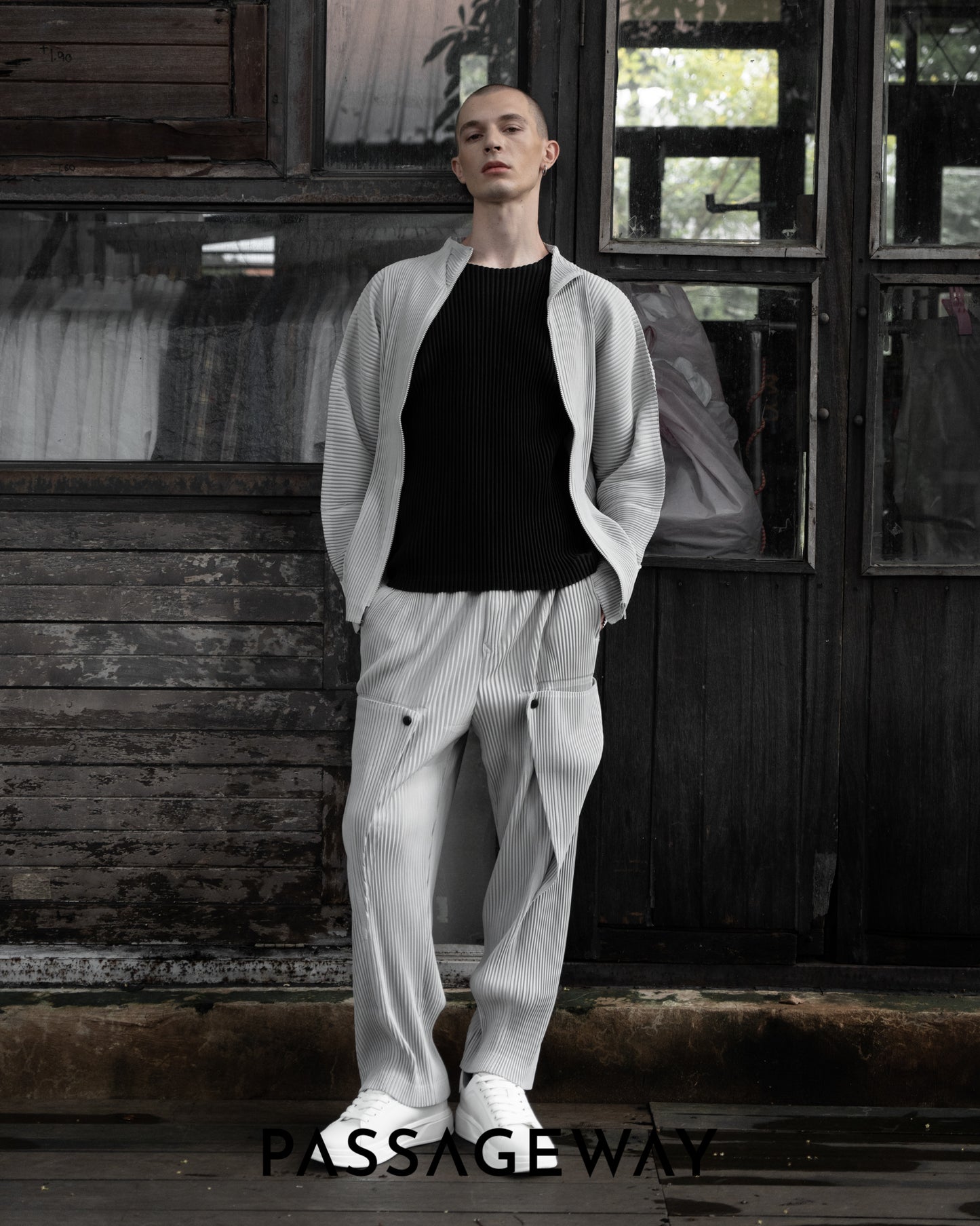 Pleated Zip-Up Jacket