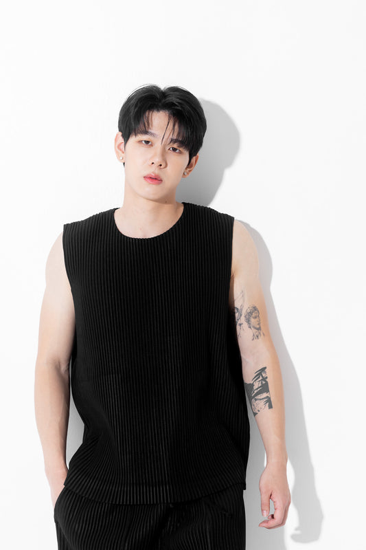 Pleated Sleeveless T-Shirt